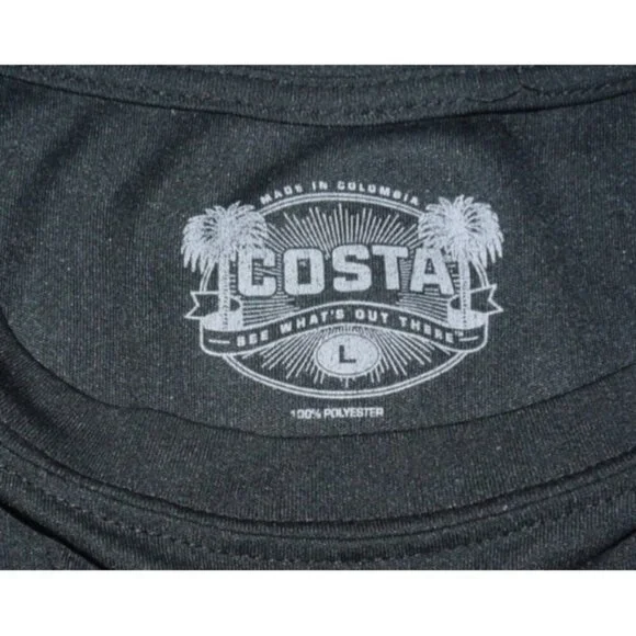 COSTA lightweight long sleeve black 100% polyester pullover shirt Men's size L - Picture 4 of 4